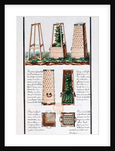 Illustration of a special cabinet for transporting shrubs and bushes by Gaspard Duche de Vancy
