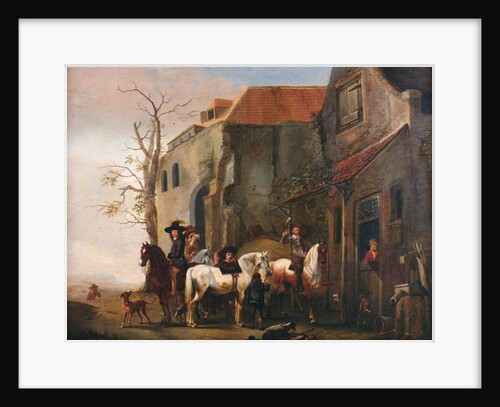 Riders and Horses at the Door of an Inn by Pieter Wouwermans or Wouwerman