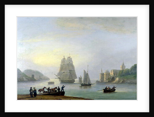 A Brig Entering Dartmouth Harbour, with a Ferry in the Foreground, 1828 by Thomas Luny