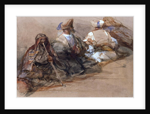 Group of Arab figures, two smoking a cubuk by David Roberts