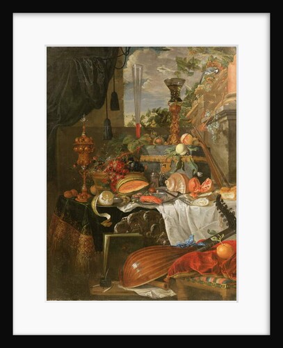 Still life of food and musical instruments by Jan Davidsz. de (studio of) Heem