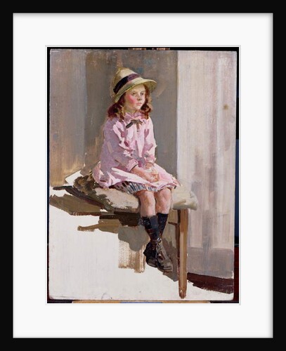 Portrait of a young girl in a pink dress and a straw hat by Harry Watson