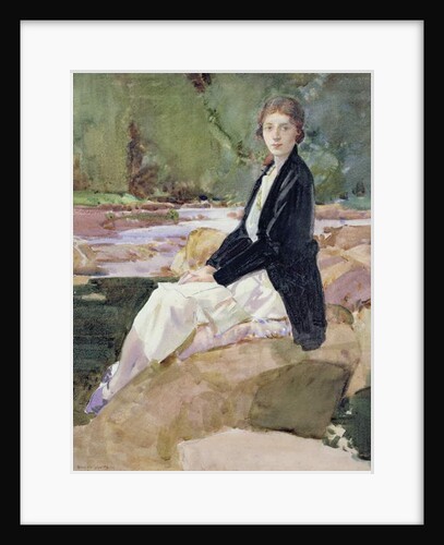 Young woman sitting upon rocks by Harry Watson