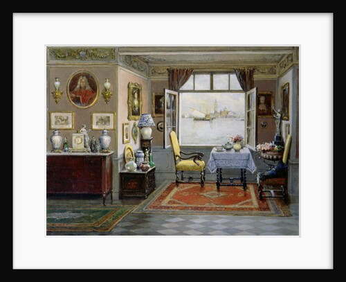 A Venetian home with a view of San Giorgio Maggiore from an open window, c.1900 by Cesare Vianello