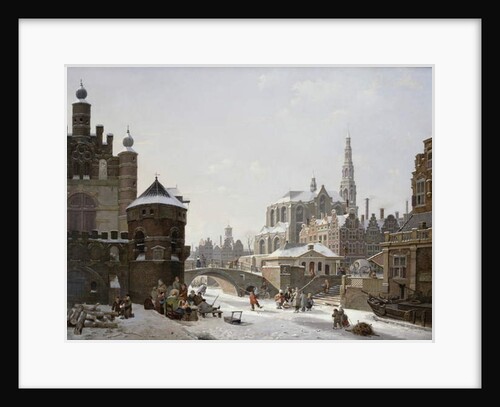 A Capriccio View of a Town with Figures on a Frozen Canal by Jan Hendrik Verheyen