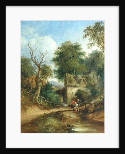 Children Fishing from a Bridge by English School