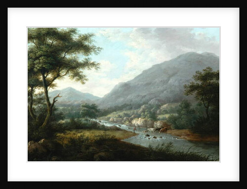 Landscape with cattle by English School