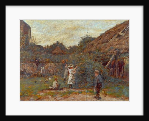 Scene in farmyard with children picking fruit, 1901 by Charles James