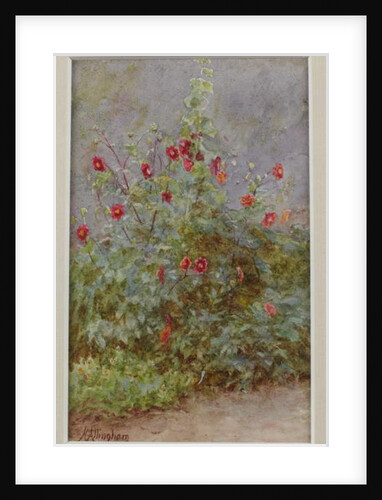 Flower Border, Hollyhock and Dahlias by Helen Allingham