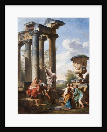 Capriccio with the preaching of a saint, the Medici vase, a ruined temple and the Pyramid of Cestius, c.1745 by Giovanni Paolo Pannini or Panini