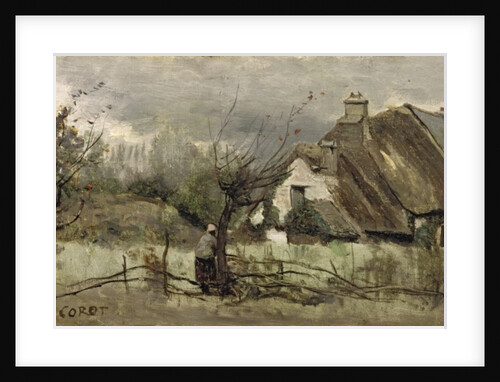 Thatched cottage in Picardie by Jean Baptiste Camille Corot