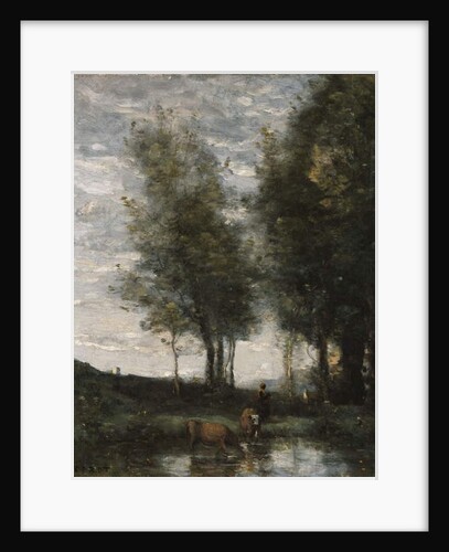 The pond, cowherd by Jean Baptiste Camille Corot