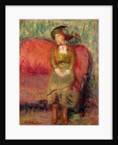 Girl Seated on a Red Sofa by William James Glackens