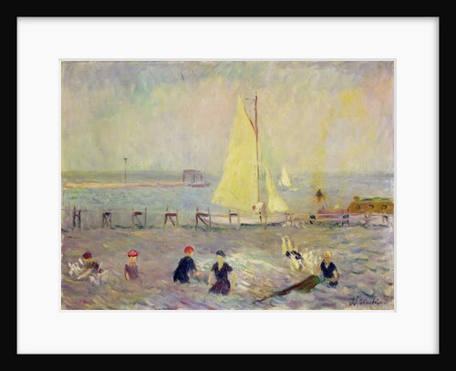 Seascape with Two Sailboats and Six Bathers by William James Glackens