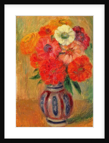 Zinnias in a Striped Blue Vase by William James Glackens