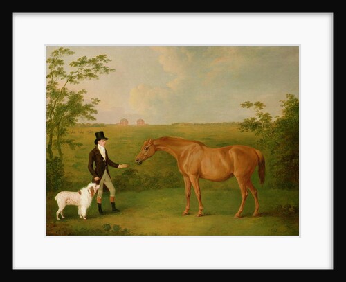 A Gentleman with a White Dog and a Chestnut Mare in a Landscape by John Boultbee