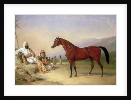 Two Bedouin with a Bay Arab Stallion in the Desert, 1860 by Abraham Cooper