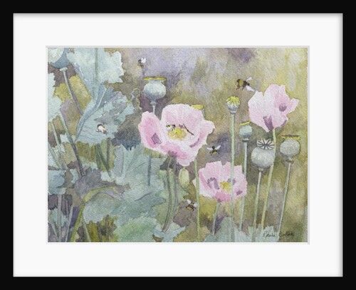 Pink poppies with bees by Rosalie Bullock