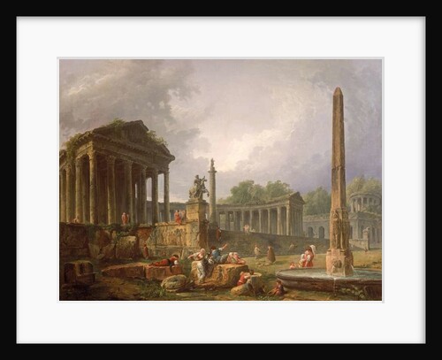 Architectural Capriccio with temple and obelisk, 1798 by Hubert Robert