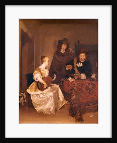 A Young Woman Playing a Theorbo to Two Men, 1667-68 by Gerard ter Borch or Terborch