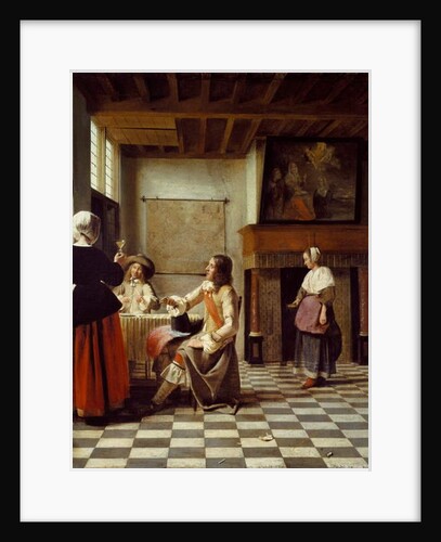 An Interior, with a Woman drinking with Two Men, and a Maidservant by Pieter de Hooch