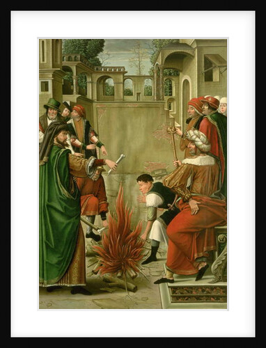 Emperor Julian the Apostate burning the bones of St. John the Baptist by Master of the St. Johns Retable