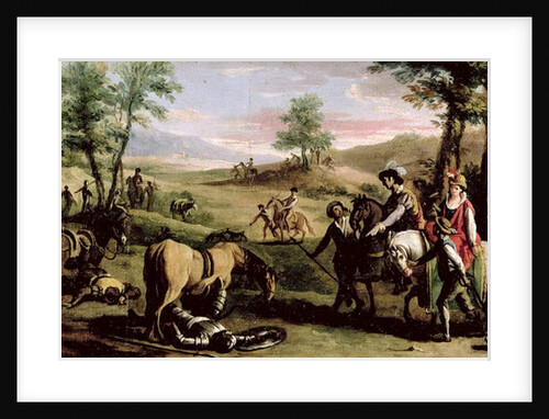 Don Quixote falls from his horse in front of the Dukes by Zacarias Gonzalez Velazquez