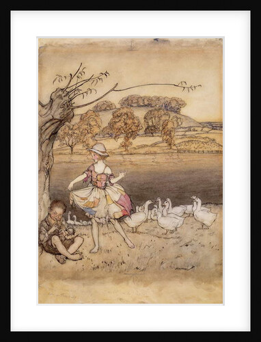 Tattercoats dancing while the gooseherd pipes by Arthur Rackham