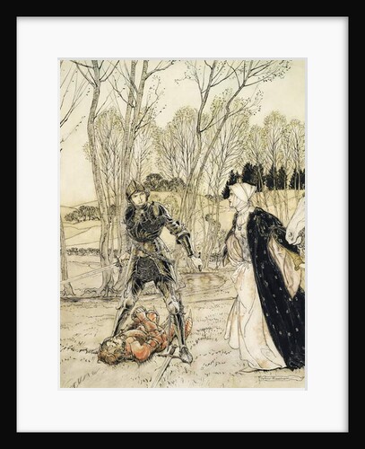 How Beaumains defeated the Red Knight, and always the damosel spake many foul words unto him by Arthur Rackham