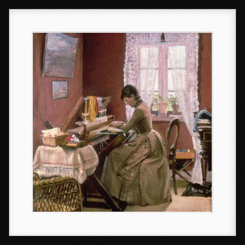 Johanne Wilde, the artist's wife, at her loom by Laurits Andersen Ring