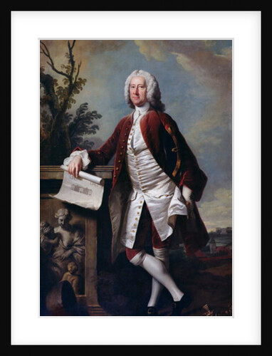 Portrait of Theodore Jacobsen, architect of the Foundling Hospital, shown holding a drawing of the West Front, c.1742 by Thomas Hudson