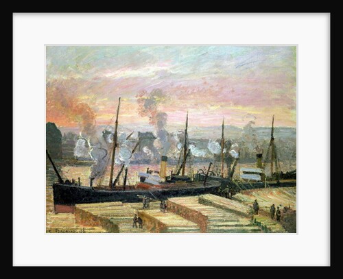 Sunset at Rouen, Boats Unloading Wood, 1896 by Camille Pissarro