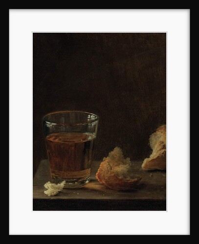 A glass of beer and a bread roll on a table by Balthasar Denner