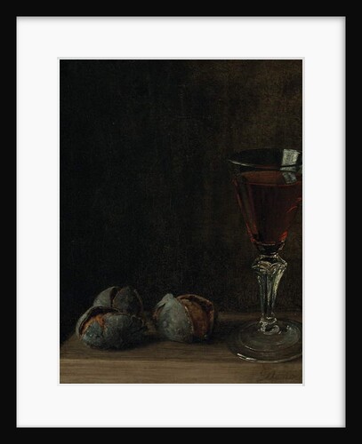 A glass of wine with walnuts on a table by Balthasar Denner