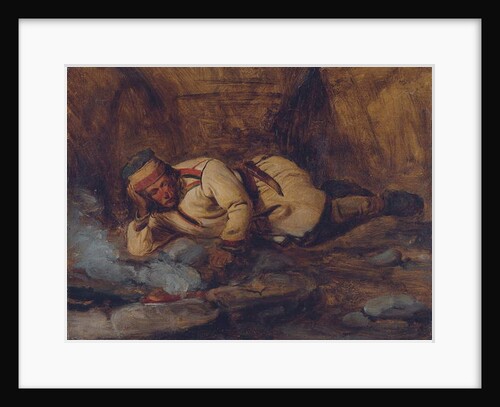 A Laplander Asleep by a Fire by Francois Auguste Biard