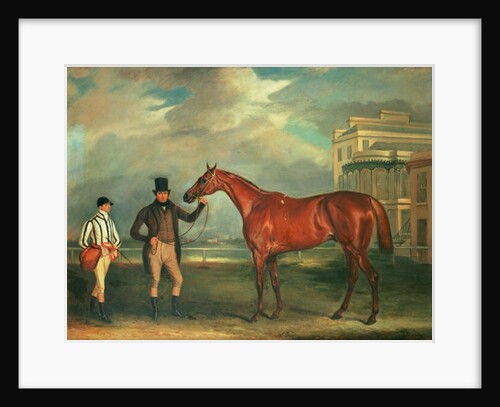 General Chasse, a chestnut racehorse being held by his trainer, with his jockey, J. Holmes standing by on Aintree racecourse, 1835 by John E. Ferneley