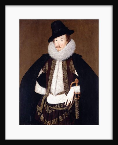 Portrait of Sir Charles Cornwallis, in a Fur Trimmed Black Cloak, White Doublet and Brown, Gold Embroidered Waistcoat, by Robert the Elder Peake