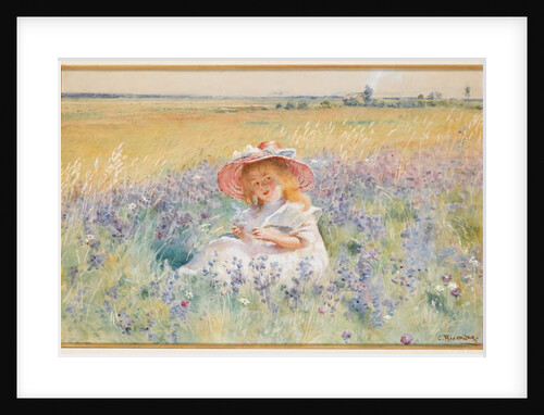 A Young Girl in a Field of Salvia, Oxeye Daisies and Meadow Foxtail by Konstantin Egorovich Makovsky