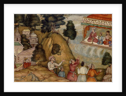 Villagers Paying Homage to a Man and his Family Seated on a Garlanded Verandah, c.1585 by Mughal School