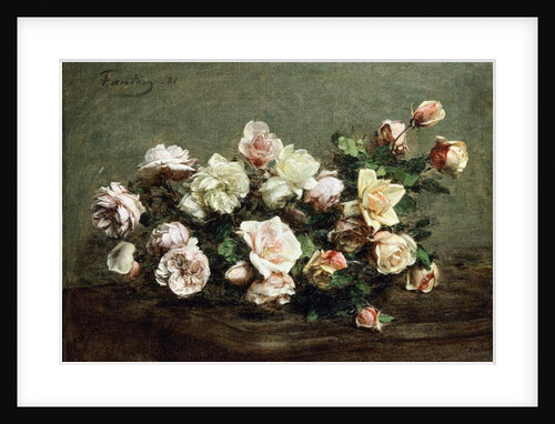 Vase of White Roses on a Table; Vase de Roses Blanches et Roses sur la Table by Ignace Henri Jean Fantin-Latour