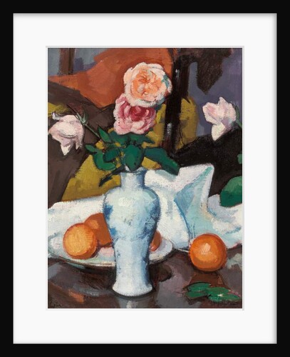 Roses in a Vase with Oranges and a White Tablecloth, by Samuel John Peploe