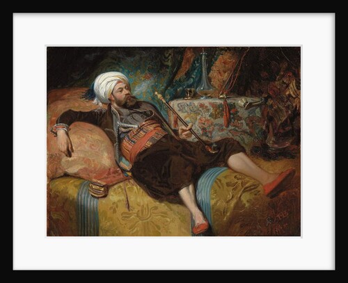 A Reclining Turk Smoking a Hookah, 1844 by Henri Baron