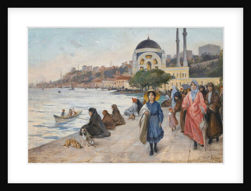 Mafalda on the Banks of the Bosphorus, the Dolmabahce Mosque in the Background by Fausto Zonaro