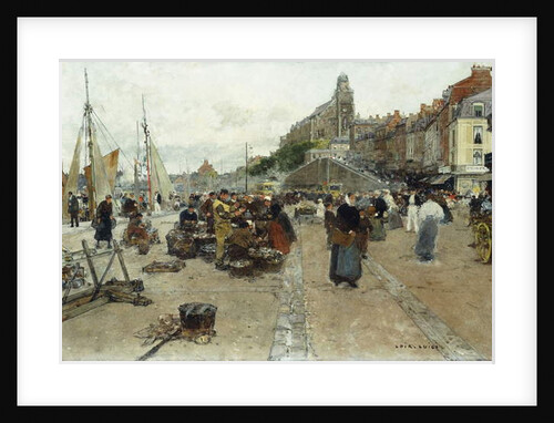 Marketplace by a Harbour by Luigi Loir