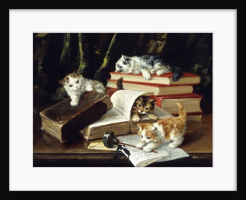 Kittens Playing on Desk by Alfred Brunel de Neuville