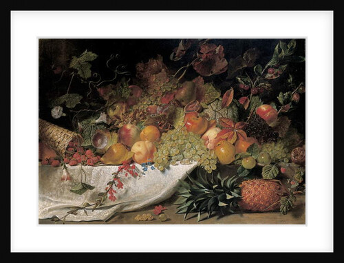 Fruit and flowers on a stone ledge, 1829 by George Lance