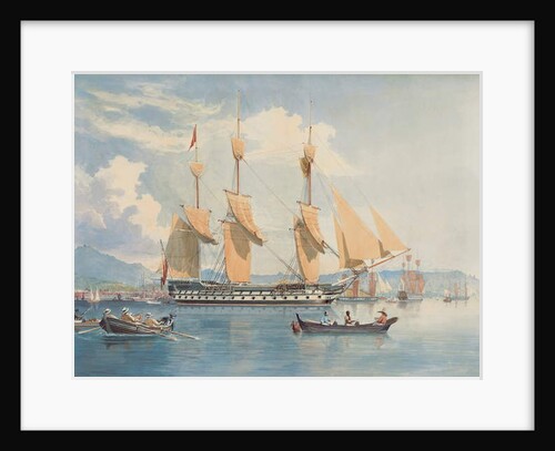 HMS Ganges lying at anchor and drying her sails off Rio de Janeiro by Emeric Essex Vidal