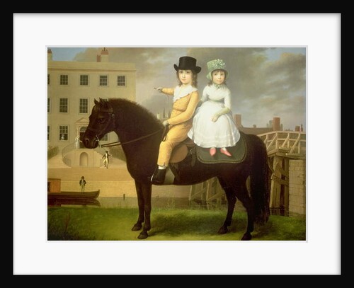 Two Children Seated On A Black Pony by Nathan Theodore Fielding