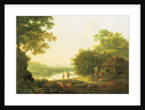 Applepickers, by a Cottage In A Wooded Landscape with Chichester Beyond by George of Chichester Smith