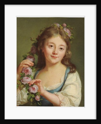 Young girl with a garland of roses by Antoine Vestier